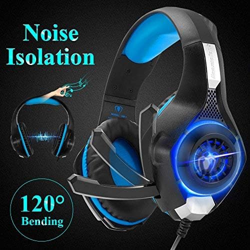 ANTOPM PC Gaming Headset for PS4, Xbox One, VR, Surround Sound Overear Gaming Headphones with Noise Isolating Mic, Soft Memory Earmuffs, USB LED Light