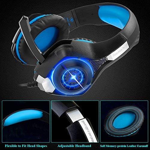 ANTOPM PC Gaming Headset for PS4, Xbox One, VR, Surround Sound Overear Gaming Headphones with Noise Isolating Mic, Soft Memory Earmuffs, USB LED Light