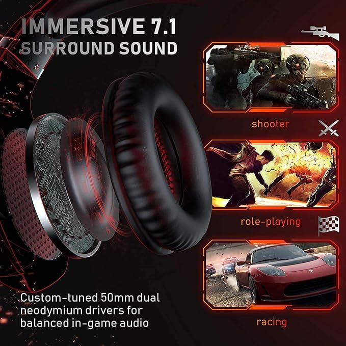 RUNMUS GAMING On Ear Headset Wired K11 with Stereo Surround Sound, Boom Mic & 3.5 mm Adapter, Compatible for Mobiles, PC, Laptop, Tablets, PS4, PS5 and Xbox Consoles.(Black-Red)