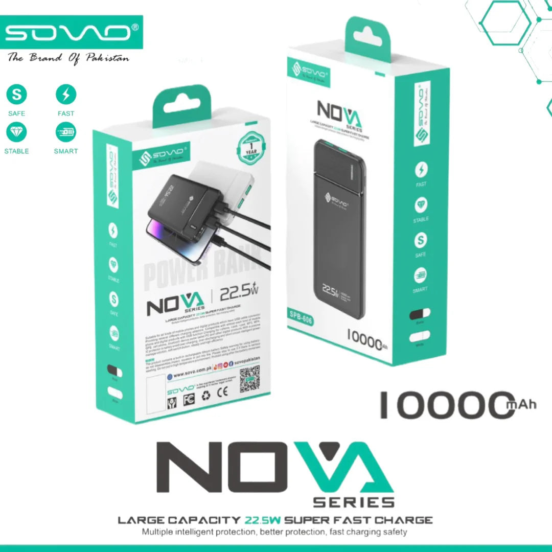 SOVO SPB-691 6000mAh Portable Power Bank | Pocket Sized Powerbank With PD USB-C Port & LED Indicator