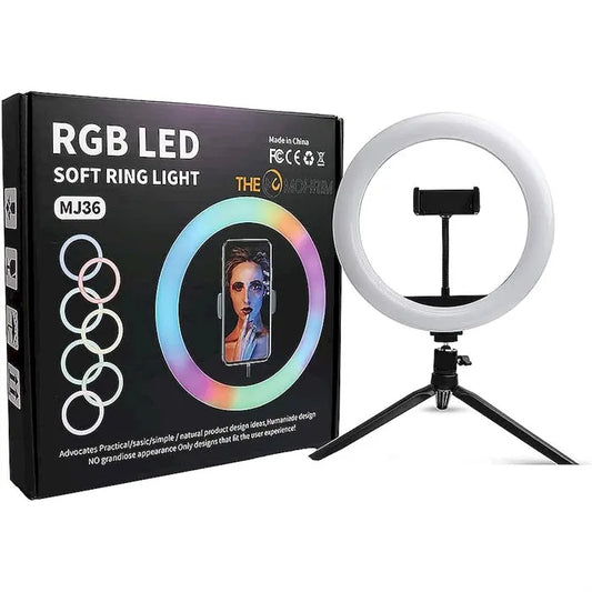 New RGB LED Ring Light MJ36 ( 36cm ) 14.1-inch RGB LED Ring Light with Phone Clip Phone Video Beauty Fill Light - Best Ring Light With Beautiful Result | Not Include Stand