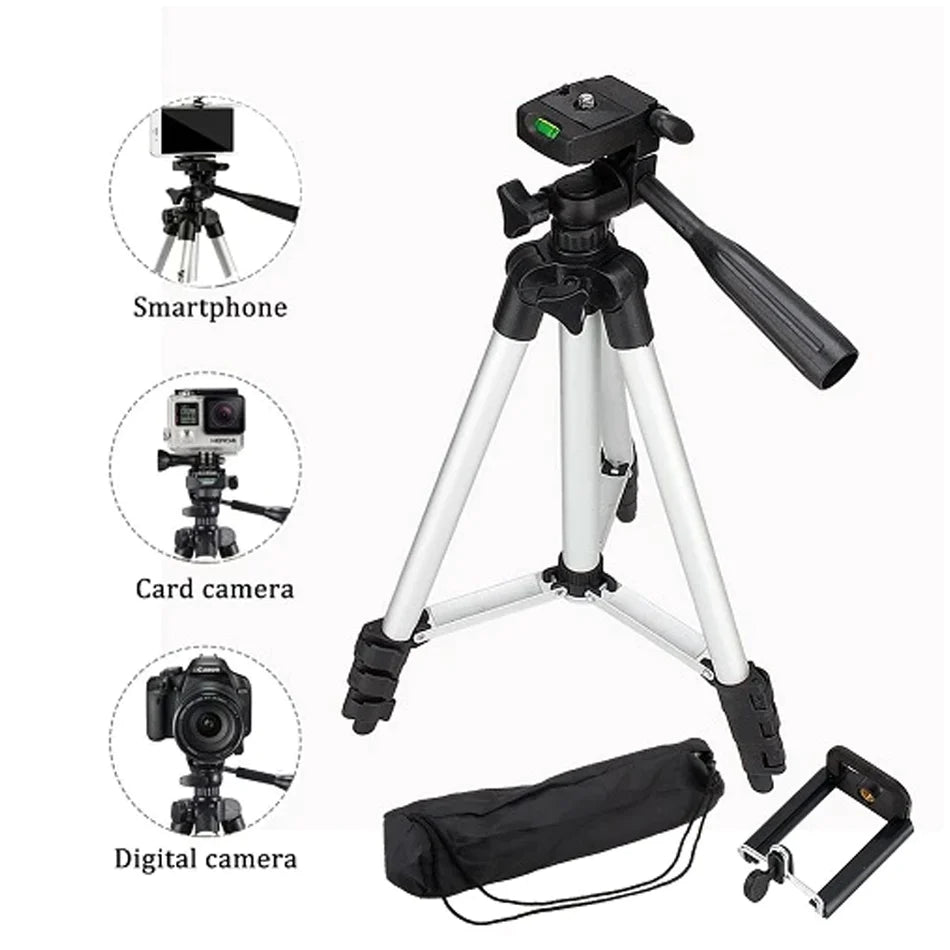 3.5 Feet Tripod Stand for Mobile Phones and Cameras with Mobile Phone Holder, Adjustable and Portable Tripod Stand Mobile and DSLR Stand for Vlogging Universal Tripod Stand