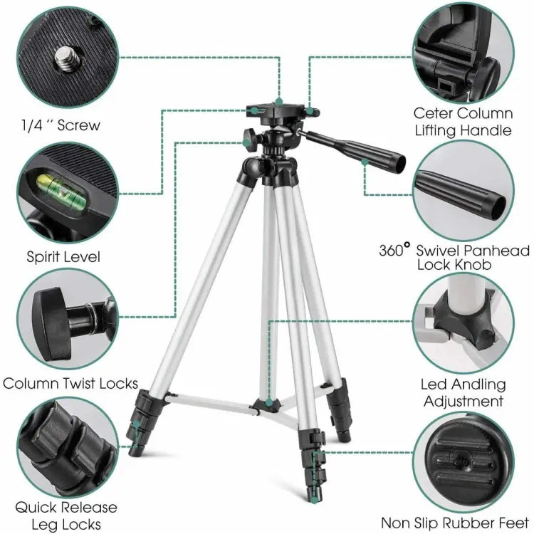 3.5 Feet Tripod Stand for Mobile Phones and Cameras with Mobile Phone Holder, Adjustable and Portable Tripod Stand Mobile and DSLR Stand for Vlogging Universal Tripod Stand